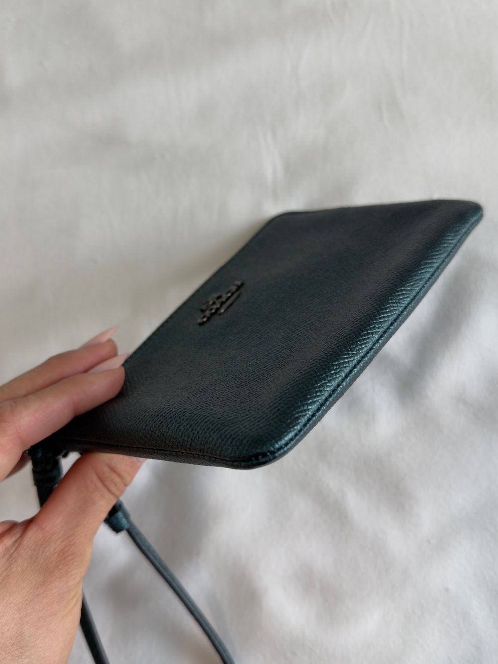 Coach Teal Pebbled Leather Wristlet Clutch - Picture 3 of 5